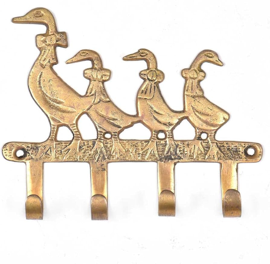 Indian Shelf 1 Pack Key Holders Mother Baby Geese Vintage Brass Decorative Wall Hooks for Hanging... | Amazon (US)