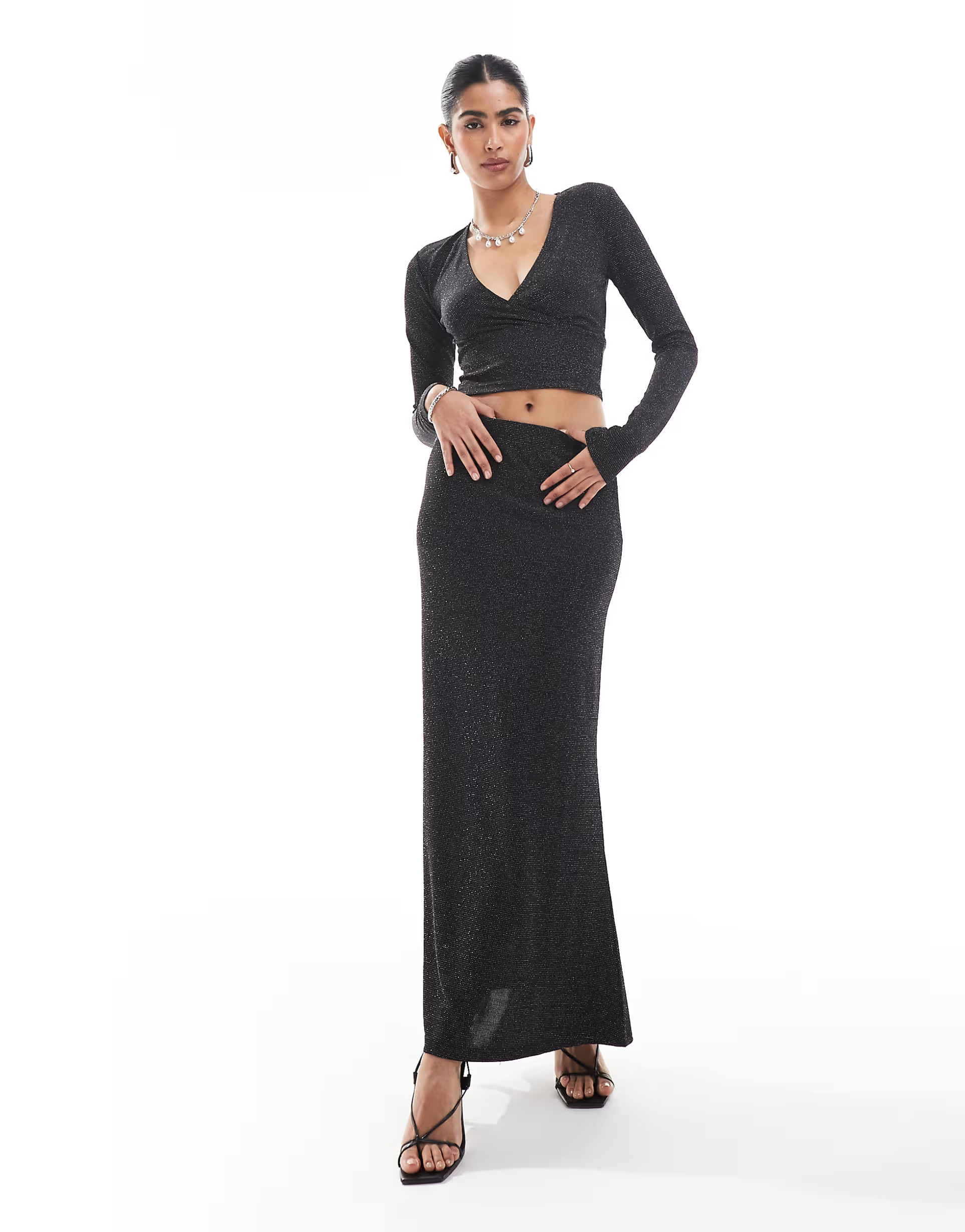 Vero Moda mix & match cross front top co-ord in black glitter | ASOS (Global)