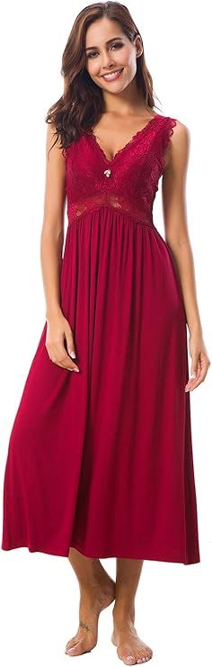Womens Sleepwear Lace Lingerie Chemises V Neck Nightgown Long Sexy Sleep Dress Sleeveless Lace fo... | Amazon (US)