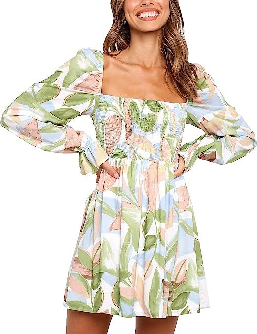 Deerose Womens Floral Chiffon Long Sleeve Mini Dress Summer Flowy Dresses | Amazon (US)