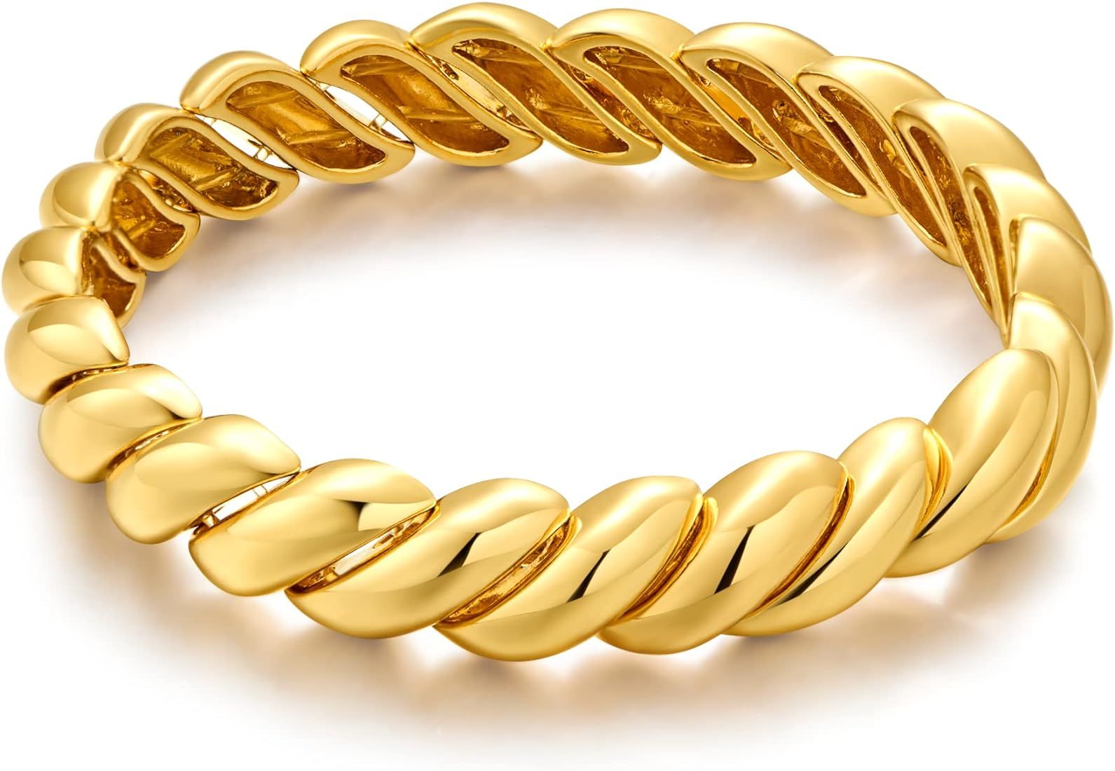 HESSAWELL Twisted Gold Bangle Bracelet, 14K Yellow Gold Rope Vintage Chunky Alternating Textured ... | Amazon (US)