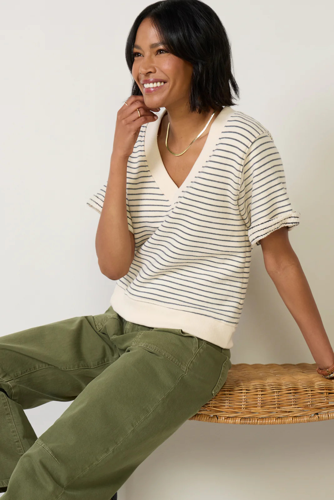 Briggs Stripe V Neck Sweatshirt | Evereve