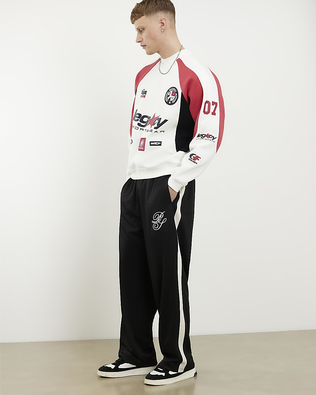 Black Oversized Wide Leg Side Stripe Joggers | River Island UK & IE