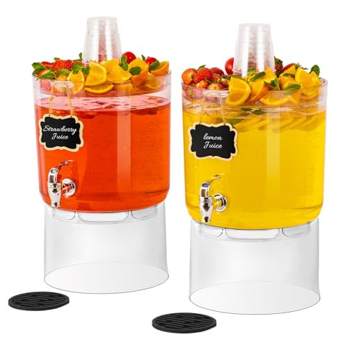 2 Gallon Beverage Dispenser for Parties 2 PACK, BPA-Free Drink Dispenser with No Drip Spigot, Juice Dispensers with Stand, Transparent Plastic Water Dispenser, Drink Fountains with Multi-Function Lid | Amazon (US)
