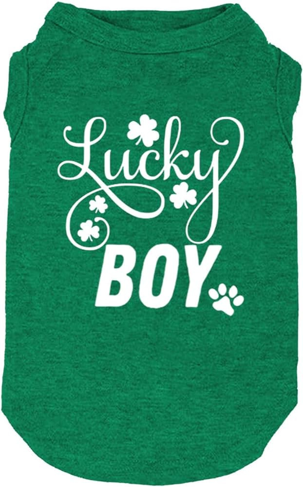 Dog Apparel Lucky Boy Letter Print Clover Shirts for Small Large Dog Vest Puppy Gift St Patrick's... | Amazon (US)