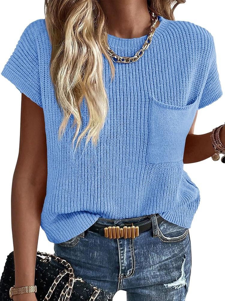 Imily Bela Summer Short Sleeve Sweater for Women 2025 Crew Neck Ribbed Knit Vests Trendy Pullover... | Amazon (US)