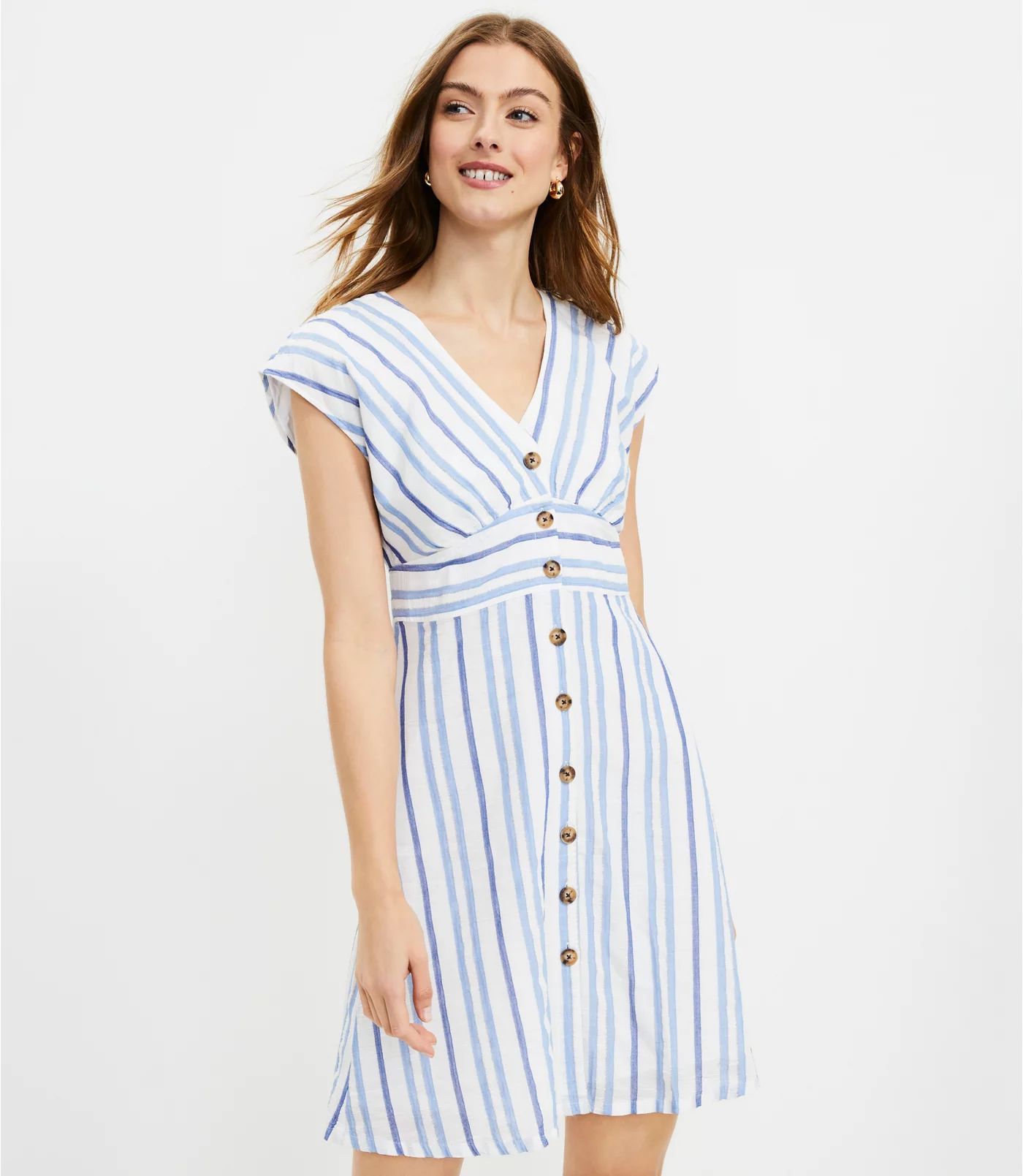 Striped Button Flare Dress | LOFT | LOFT