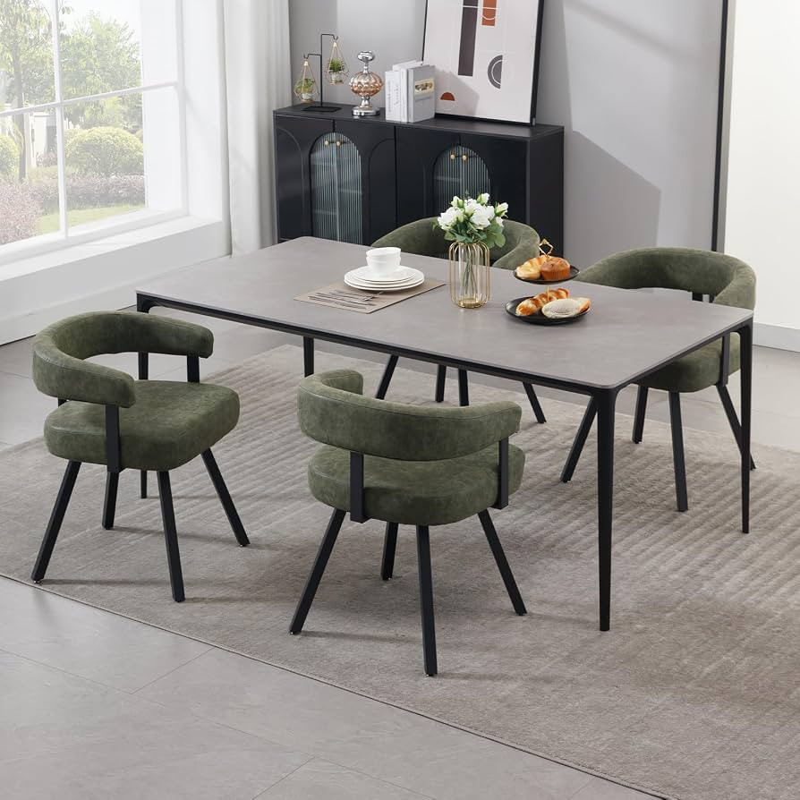 Guyou Modern Barrel Dining Chairs Set of 4, Green PU Leather Upholstered Dining Room Chairs with ... | Amazon (US)
