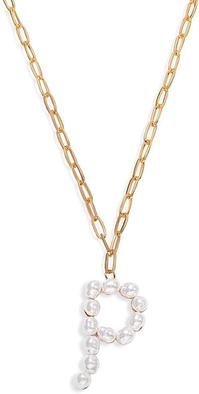 Dainty Big Pearl Initial Necklace, Fashion Letter Pendant Chain Necklace for Women | Amazon (US)