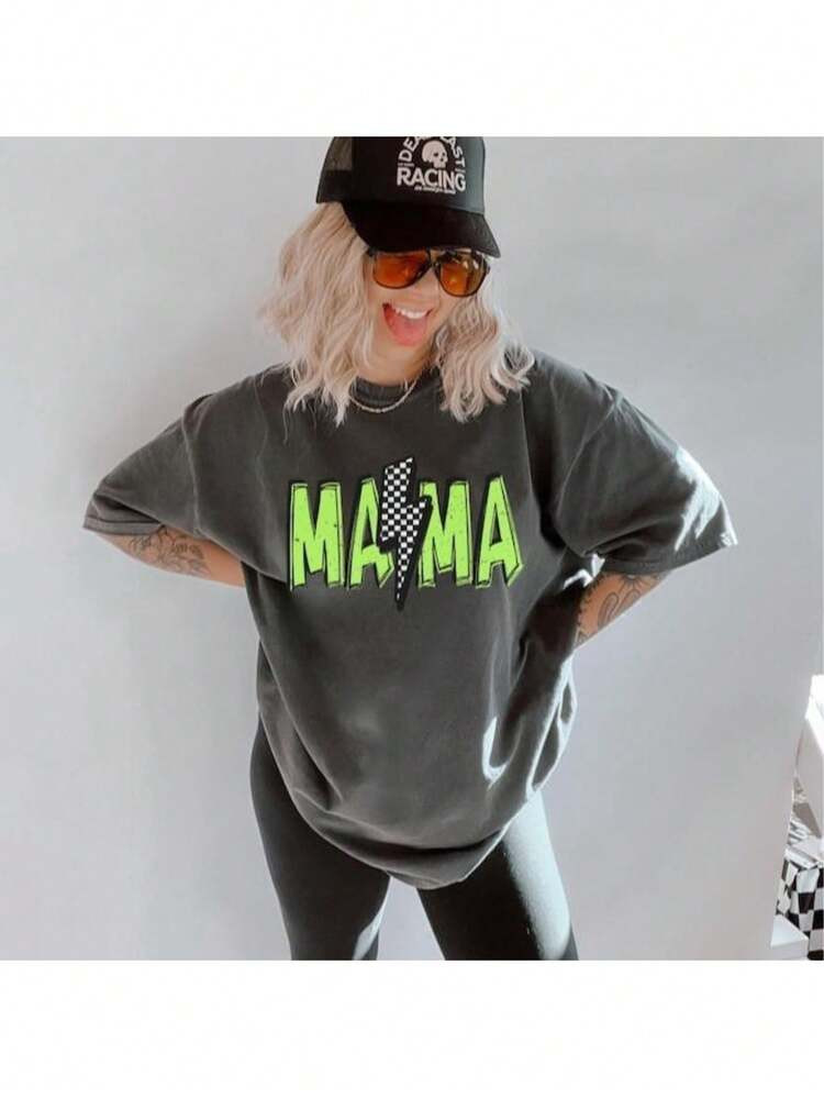 [Soft 100% Cotton] Retro Neon Mama Shirt Mothers Day Gift From Daughter For Mom Mama Tshirt For Birthday For Her Baby Shower Christmas | SHEIN