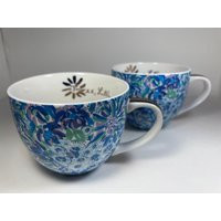 Pair Of Lily Pulitzer Floral Coffee Tea Mugs Blue Purple Green Gold Accents Anthropologie | Etsy (US)