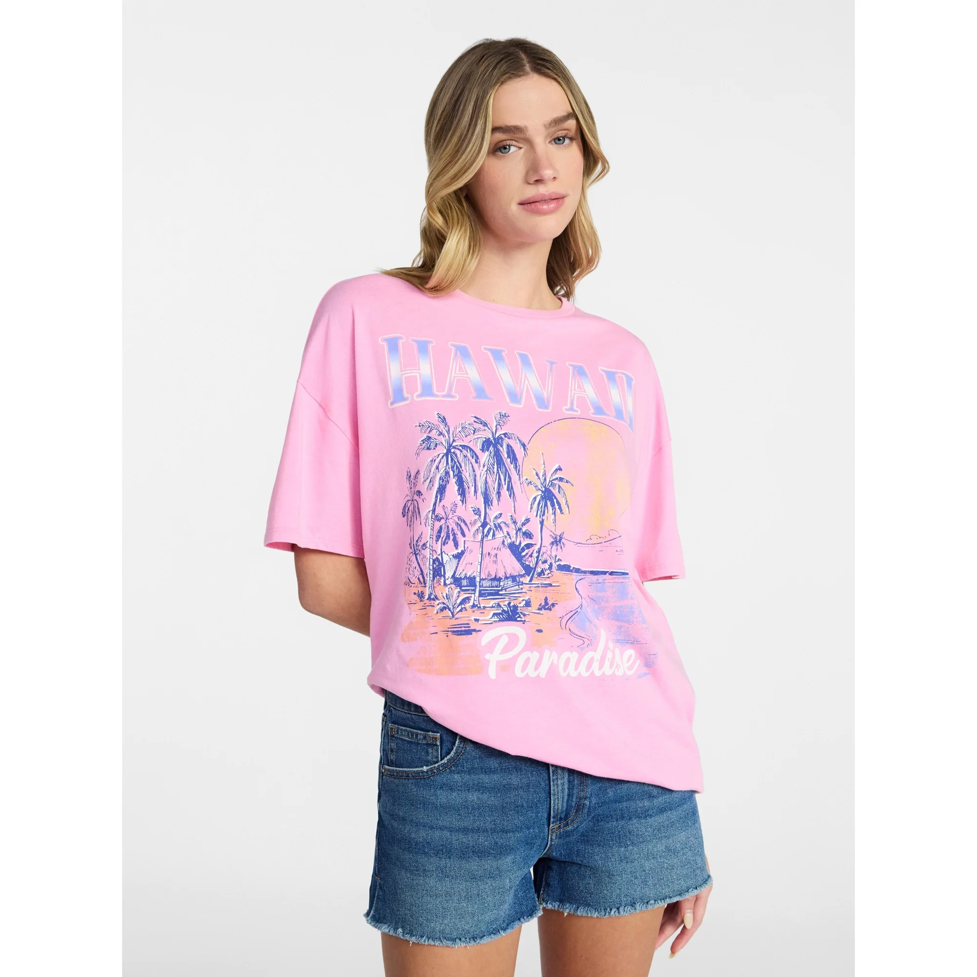 No Boundaries Washed Graphic Boyfriend Tee, Women's XXS-XXL | Walmart (US)