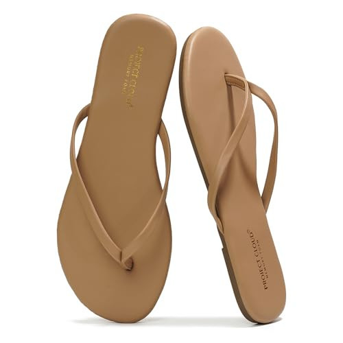 Project Cloud Vegan Leather Flip Flops for Women Footwear - Memory Foam Flats Summer Sandals for Women 2025 - Lightweight Sandals Summer Beach Essentials Slides (Foundations, Taupe, 5.5) | Amazon (US)