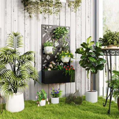 Metal Raised Garden Bed with Trellis for Climbing Plants, Freestanding or Wall Mounted Flower Bed with Privacy Panel, Irregular Line Cut-Outs Outdoor | Wayfair North America