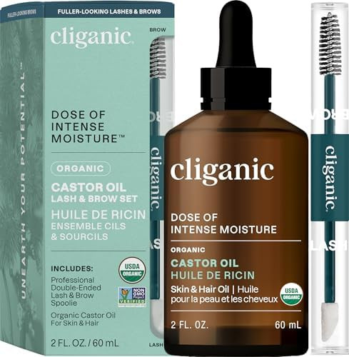 Cliganic Organic Castor Oil, 100% Pure (2oz Glass Bottle with Eyelash Kit) - For Eyelashes, Eyebr... | Amazon (US)