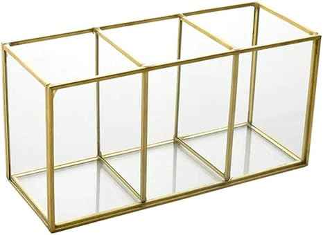 Agghia Gold Makeup Brush Holder Organizer, 3 Slot Vintage Handmade Brass Glass Cosmetics Brushes ... | Amazon (US)