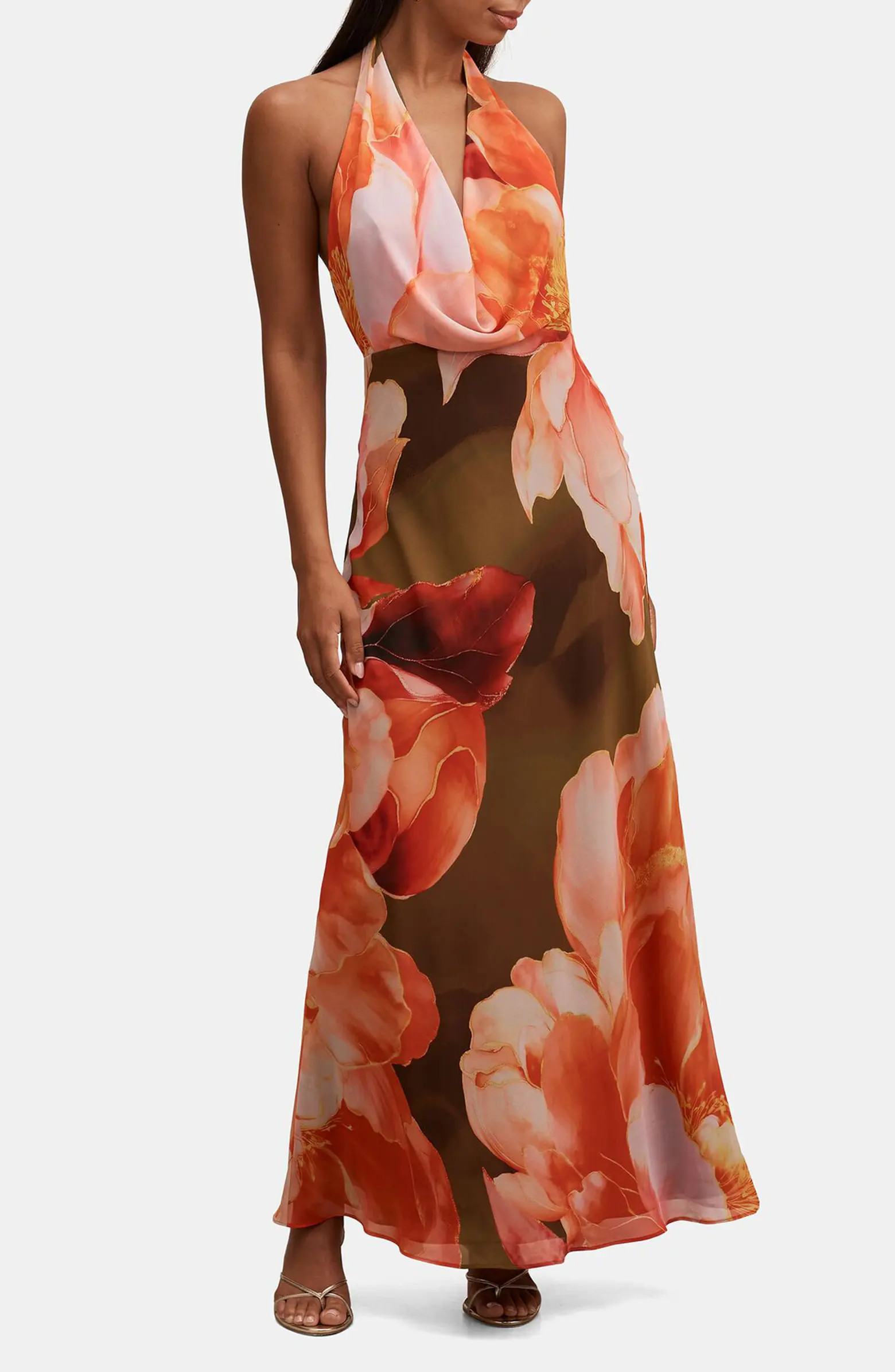 Marina Cowl Neck Halter Gown | Nordstrom