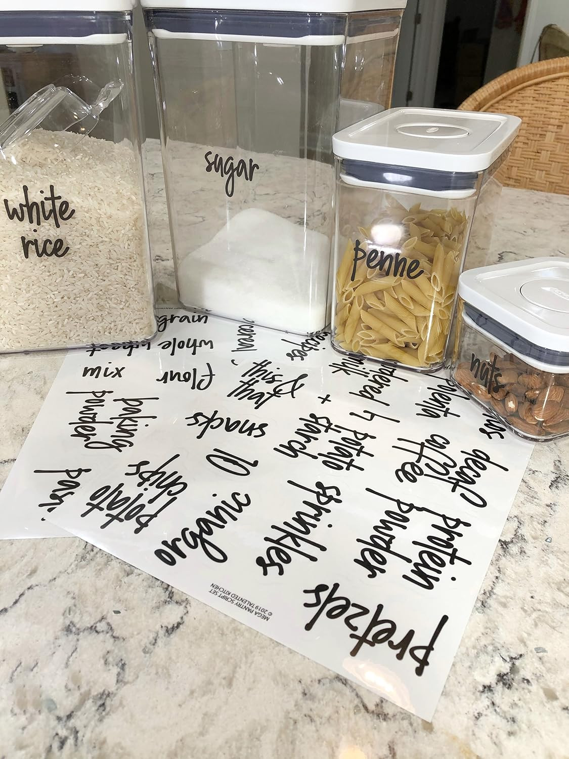 Talented Kitchen 157 Kitchen Pantry Labels for Containers, Preprinted Black Script Food Label Sticke | Amazon (US)