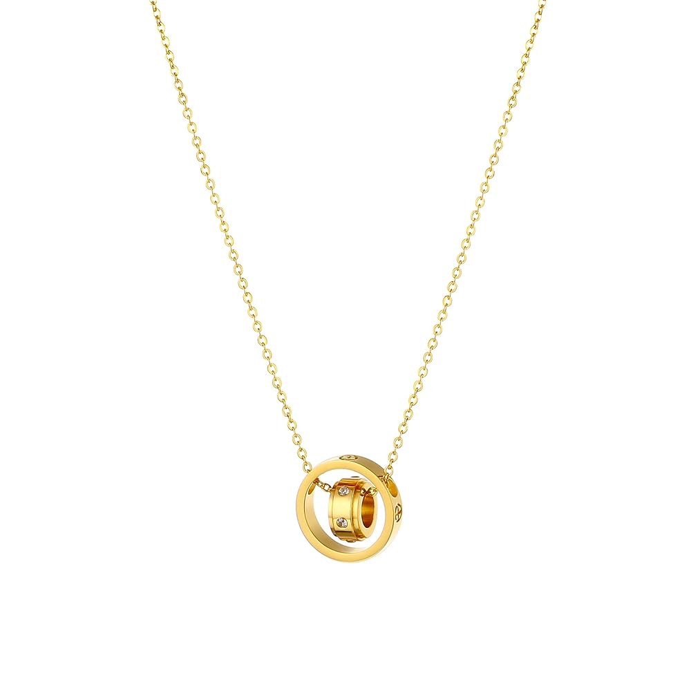 Women's Stainless Steel Necklace -18K Gold Women's Necklace, Gold Interlocking Titanium Steel Nec... | Amazon (US)