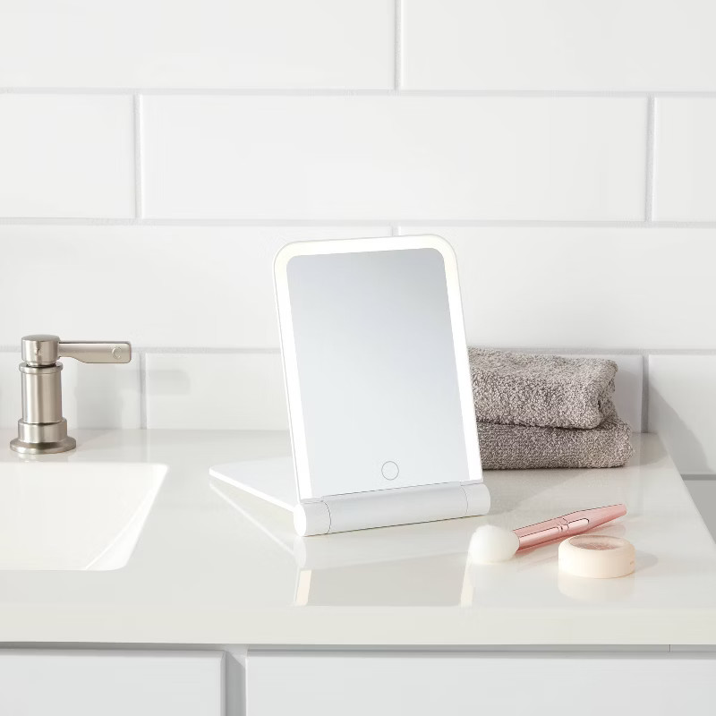 Lighted Travel Mirror with Cover - Room Essentials™: Portable, Rectangular, 1X Magnification, L... | Target