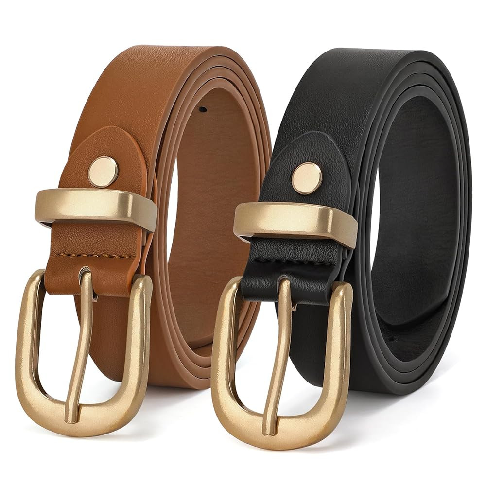 JASGOOD Women's Leather Belt for Jeans Pants, Fashion Ladies Belt for Dresses with Gold Buckle | Amazon (US)