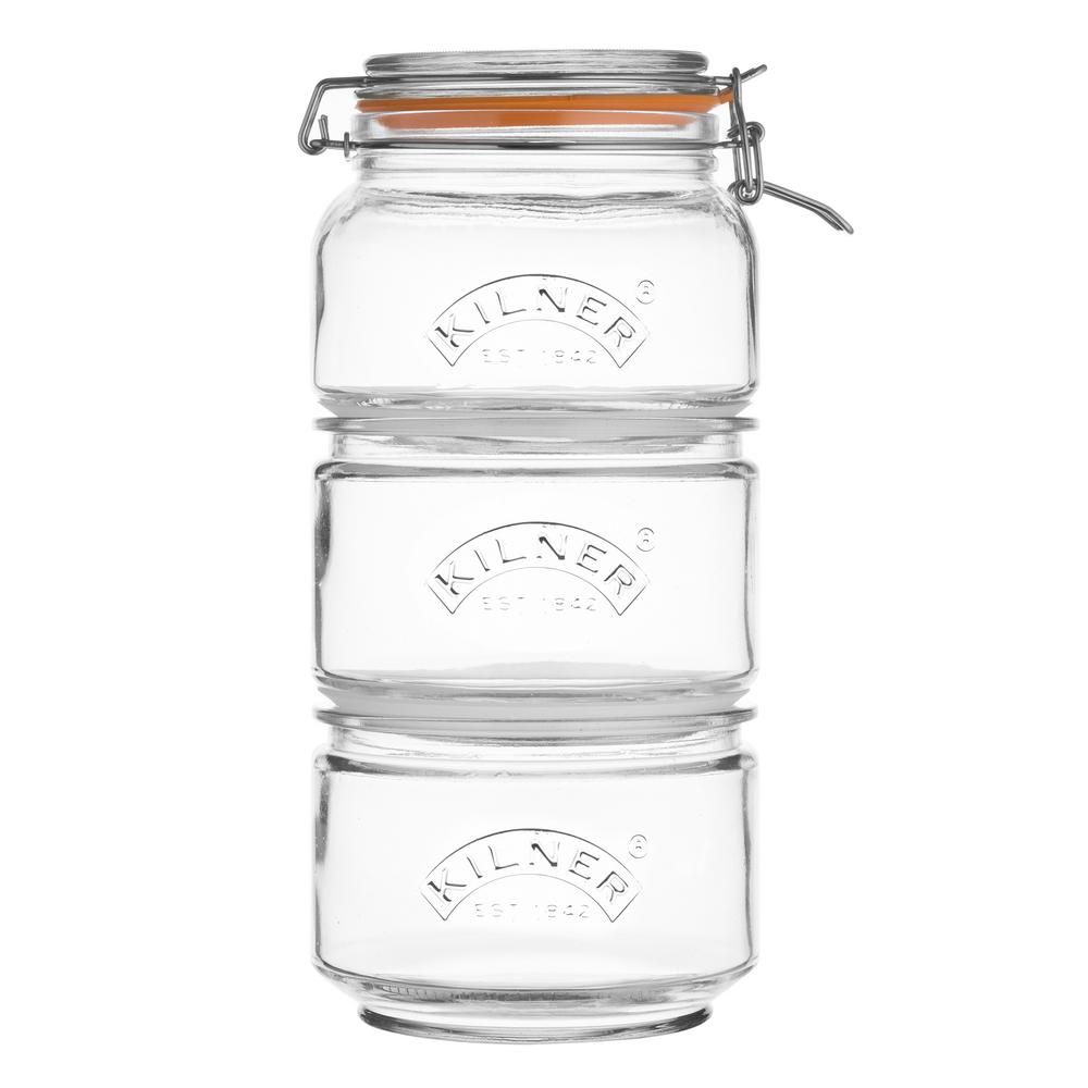 KILNER Stackable 4 Piece Glass Storage Jar Set, Clear | The Home Depot