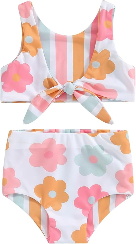 Toddler Baby Girl Bathing Suit Two Piece Swimsuit Floral Kontted Tankini Top Swim Shorts Bikini S... | Amazon (US)
