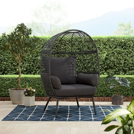 Better Homes & Garden Ventura Steel Stationary Outdoor Wicker Egg Chair – Mono Gray | Walmart (US)