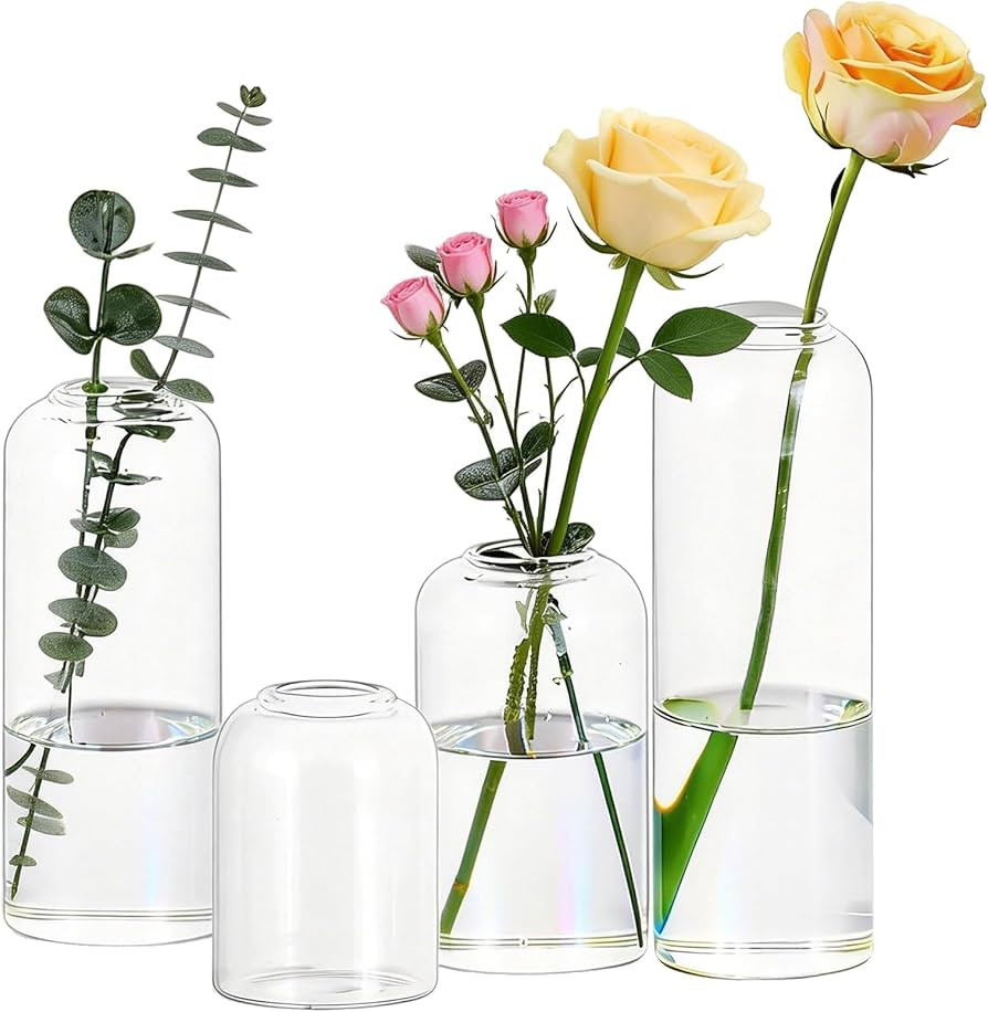 Glasseam Glass Bud Vase for Centerpieces, 4pcs Small Flower Vase Set for Single Rose Bouquet, Mod... | Amazon (US)