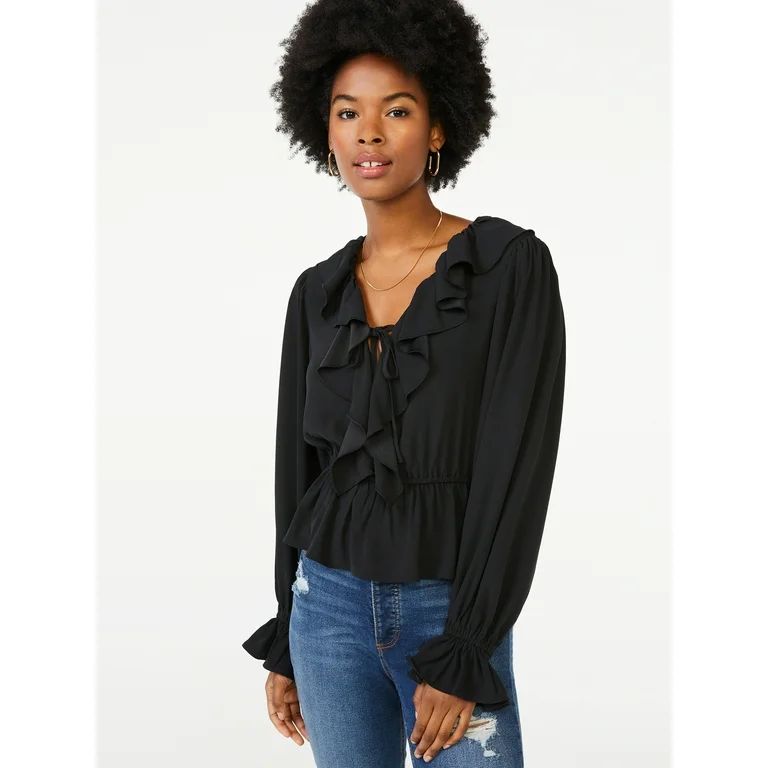 Scoop Women's Long Sleeve Ruffle Blouse | Walmart (US)