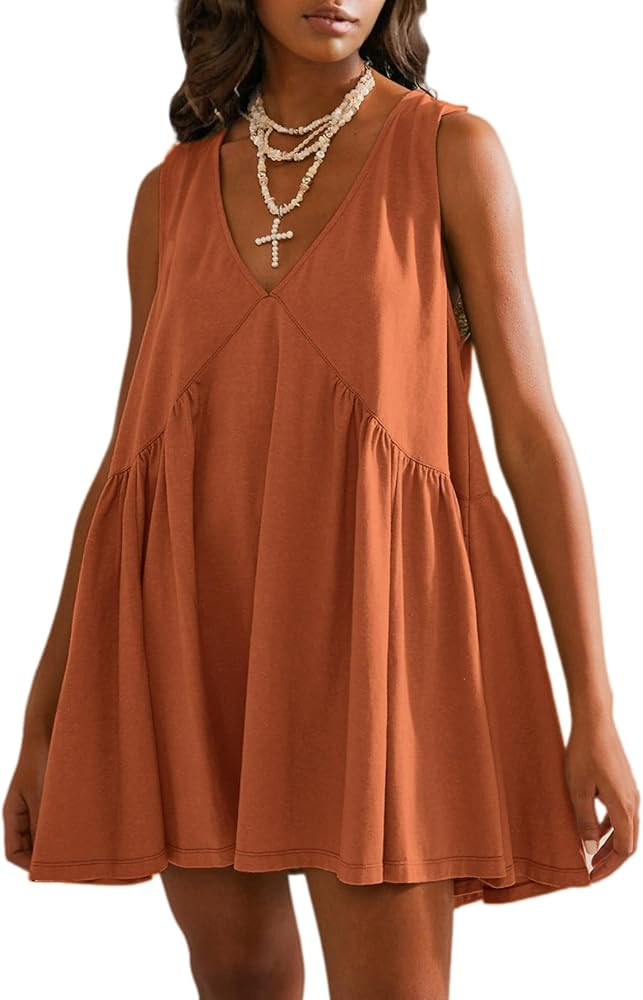 BerryGo Womens Summer Sleeveless Mini Dress Casual V Neck Beach Tank Babydoll Short Sundresses fo... | Amazon (US)