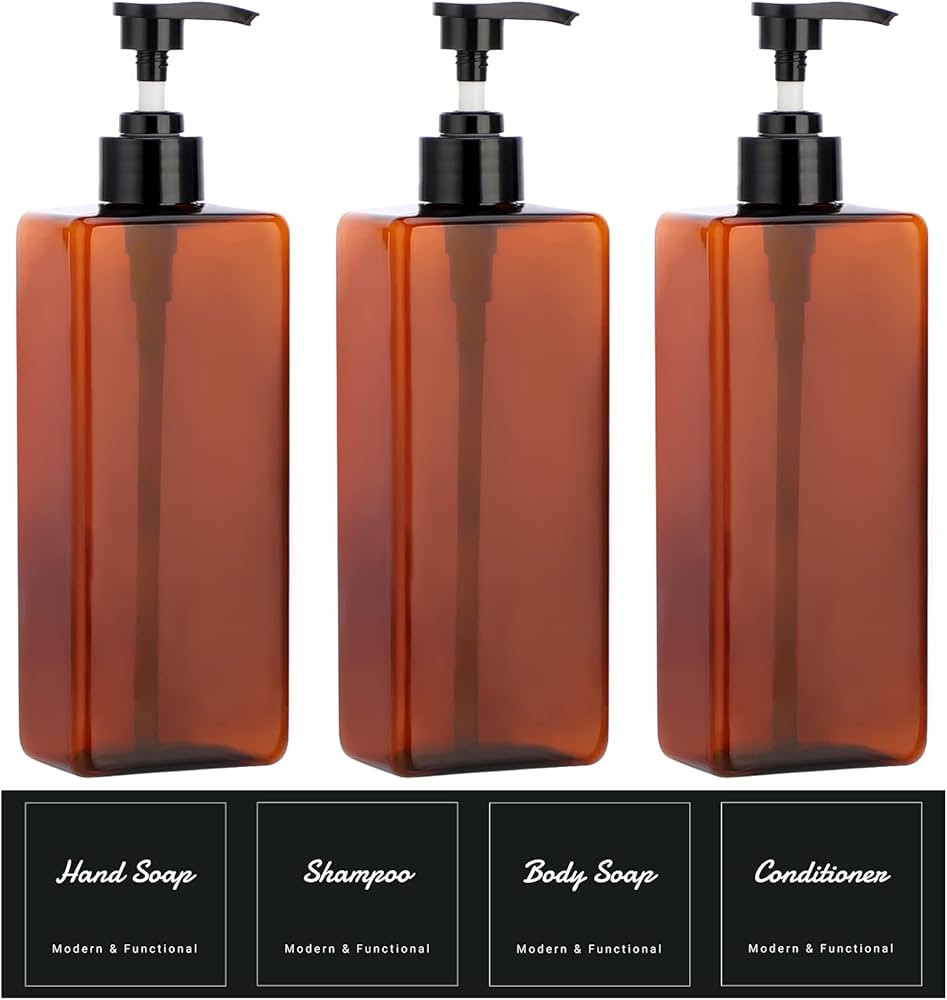 Suream Amber Shampoo and Conditioner Dispenser with Black Plastic Pump, 16.9oz Refillable Shower ... | Amazon (US)