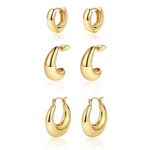 Tasiso Chunky Gold Earrings for Women, Dainty 14K Gold Plated Huggie Hoop Earrings Lightweight Hypoallergenic Earring Set Cute Earrings Pack for Women Trendy Jewelry Gifts | Amazon (US)
