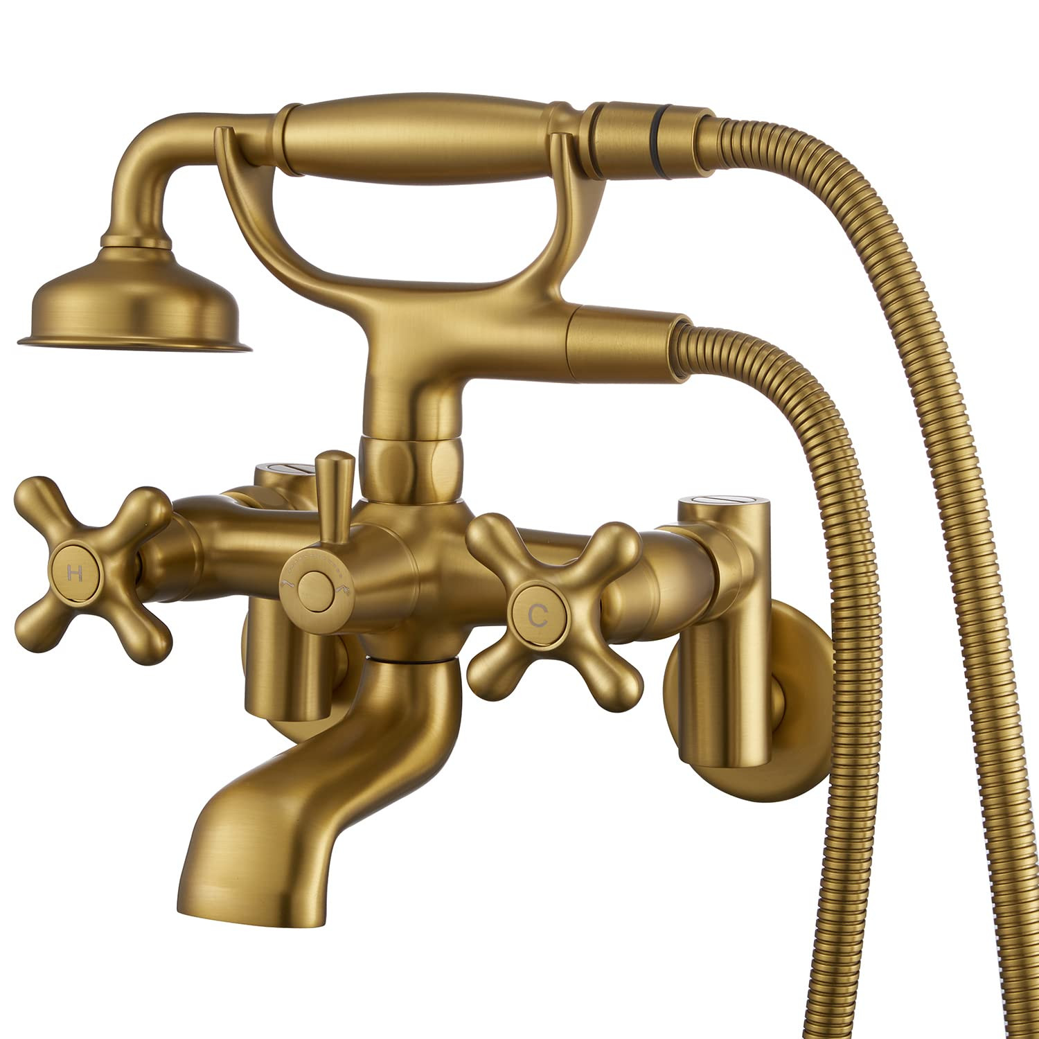 Clawfoot Tub Faucet Wall Mount Tub Filler Brushed Gold Vintage Brass Bathtub Faucets with Telepho... | Amazon (US)