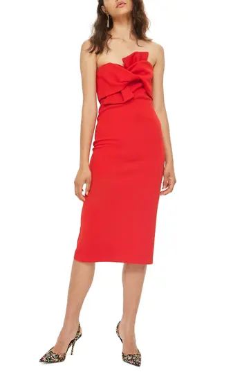 Women's Topshop Bow Twist Textured Midi Dress, Size 4 US (fits like 0-2) - Red | Nordstrom