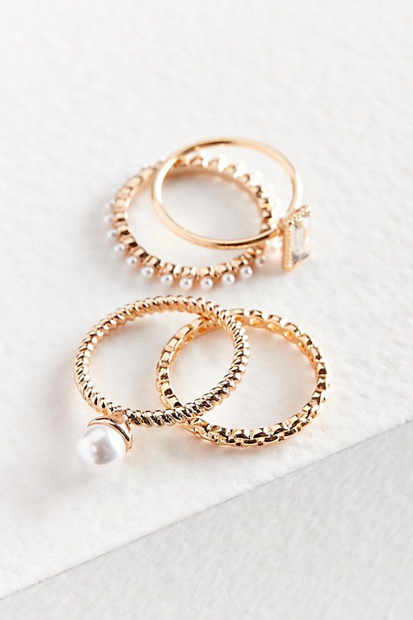 Maeve Pearl Ring Set - Gold S/M at Urban Outfitters | Urban Outfitters US