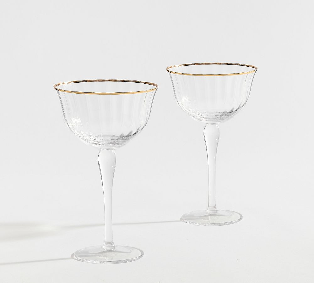 Monique Lhuillier Tatum Coupe Glasses, Set of 2 - Gold | Pottery Barn (US)
