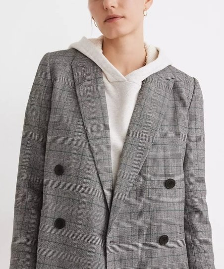 Madewell Gray Glen Plaid Caldwell Oversize Double-Breasted Blazer - Women | Zulily