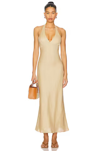 Bardot x REVOLVE Paola Halter Linen Midi Dress in Sand from Revolve.com | Revolve Clothing (Global)
