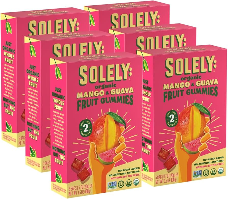 SOLELY - Organic Mango & Guava Whole Fruit Gummies (Pack of 6 Boxes, 5 Bags per Box) - Real Fresh... | Amazon (US)