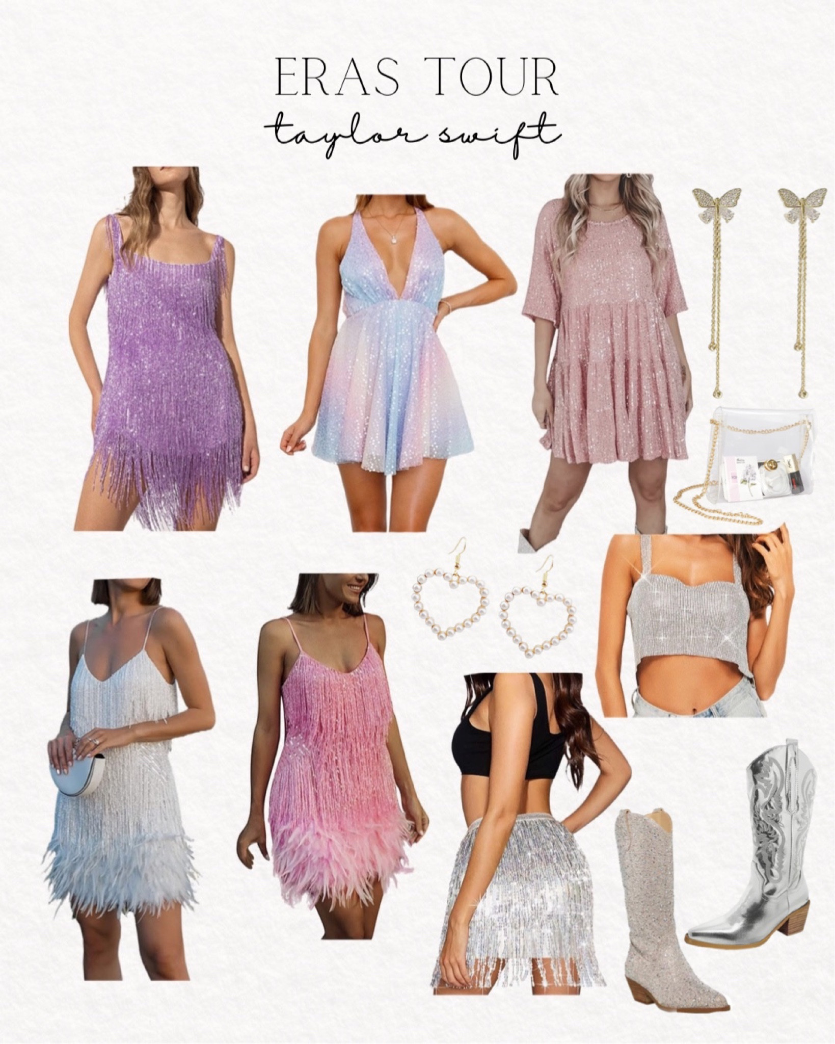 Taylor Swift Eras Tour outfits

Taylor Swift, concert outfit, eras tour, lover era, speak now era, fearless era, midnights era, bejeweled, shimmer, sparkle, sequins, fringe, Taylor swift concert outfit ideas, Amazon finds

#LTKstyletip #LTKfit #LTKFind