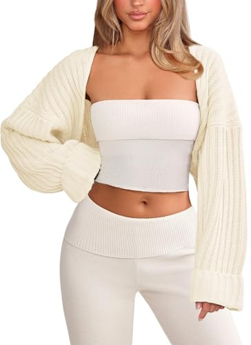 OZICERD Chunky Knit Bolero Shrug Cardigan Sweater for Women Fall Open Front Long Arm Sleeve Cropp... | Amazon (US)
