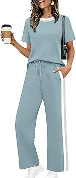 WIHOLL 2 Piece Lounge Sets for Women Matching Set Summer Outfits Short Sleeve Tops Wide Leg Pants... | Amazon (US)