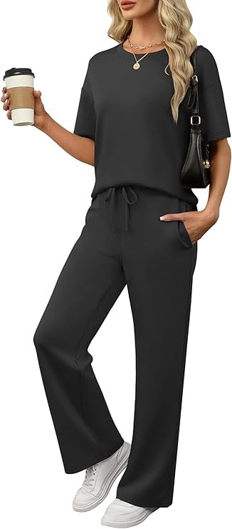ANRABESS Women's Lounge Sets 2 Piece Outfits 2026 Summer Casual Short Sleeve Sweatsuits Matching ... | Amazon (US)