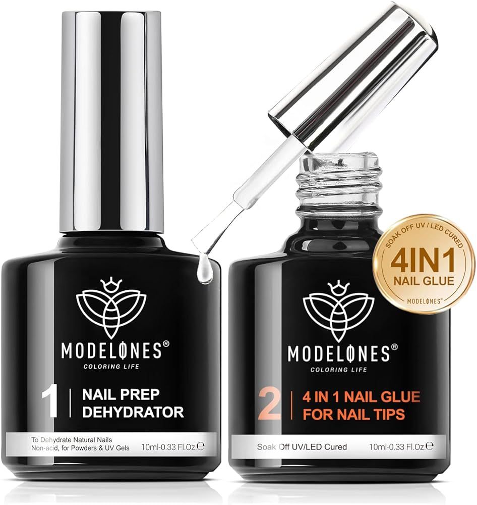 Modelones 4 in 1 Nail Glue Gel Nail Prep Dehydrate Gel Nail Kit Nail Extension Set for False Nail... | Amazon (US)