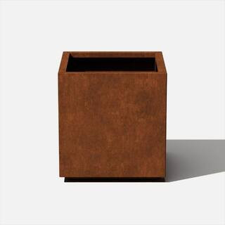 Veradek Rust Corten Cube Medium Steel Metal Square Planter, Red | The Home Depot