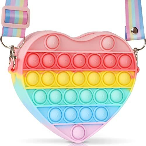 Pop Purse for Girls Crossbody Bag Heart Pop On Its Shoulder Bags Fidget Purse Toys Push It Bubble Re | Amazon (US)