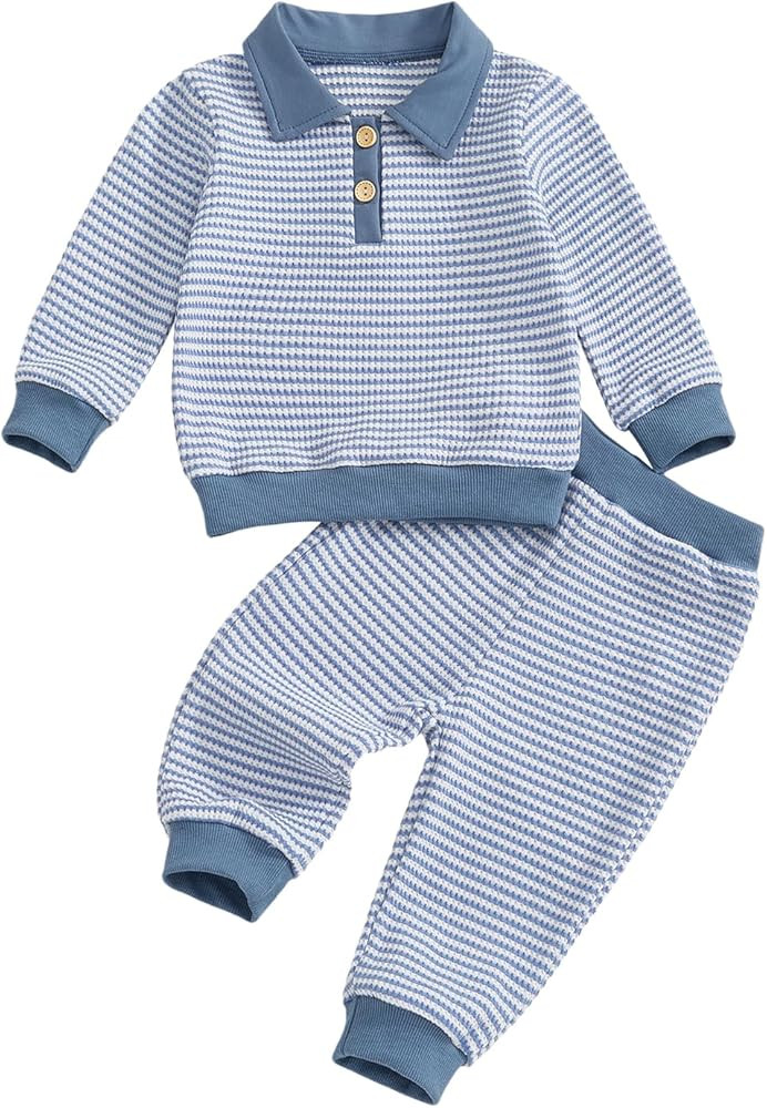 VISGOGO Baby Boy Clothes Toddler Fall Winter Outfit Sweater Toddler Boy Striped Clothes 6 12 18 M... | Amazon (US)