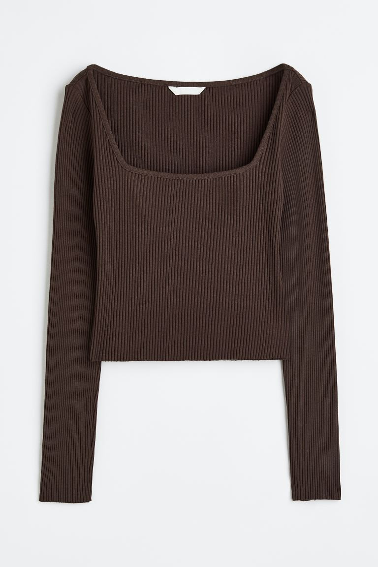 Top de canalé - Marrón oscuro - MUJER | H&M ES | H&M (FR, IT, ES, PT, BE)