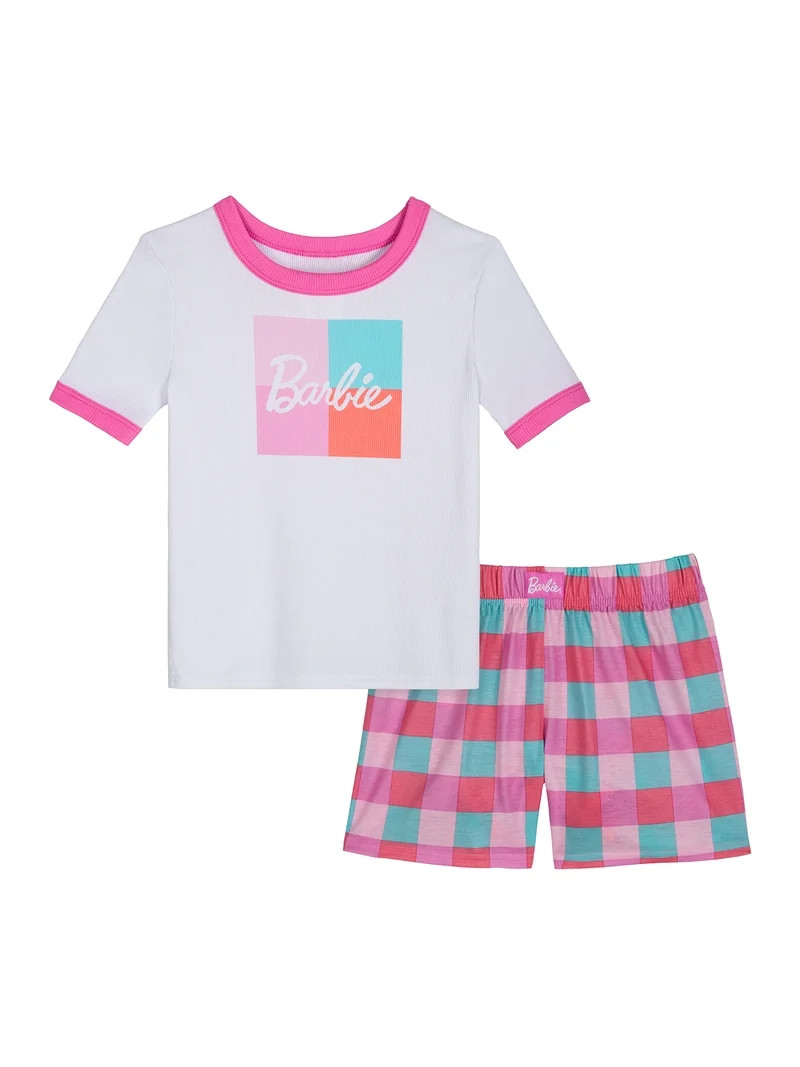 Barbie Girls Short Sleeve Snug Fit Sleep Top and Shorts Pajama Set, 2-Piece, Sizes 4-10 | Walmart (US)